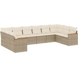 vidaXL 10-delige Loungeset met kussens poly rattan beige