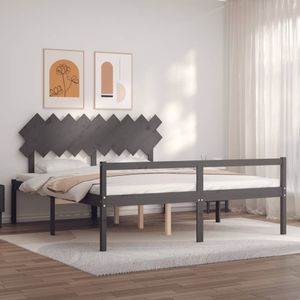 VidaXL Bedframe Massief Hout Grijs 6FT Super King