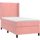 vidaXL Boxspring met matras en LED fluweel roze 90x200 cm