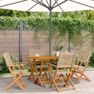 vidaXL 5-delige Tuinset poly rattan en massief hout beige