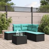 vidaXL 6-delige Loungeset met kussens poly rattan zwart