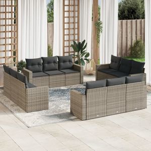 vidaXL 12-delige Loungeset met kussens poly rattan grijs