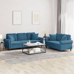 vidaXL 2-delige Loungeset met kussens fluweel blauw