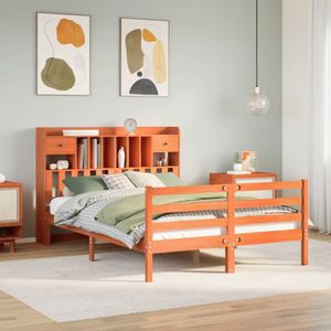 vidaXL - Bed - met - boekenkast - zonder - matras - grenenhout - wasbruinx200 - cm