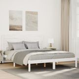 vidaXL Bedframe extra lang zonder matras massief hout wit 160x210 cm