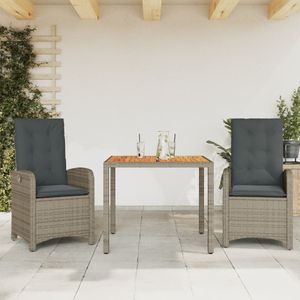 vidaXL 3-delige Tuinset met kussens poly rattan grijs