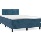 vidaXL Boxspring met matras fluweel donkerblauw 120x190 cm