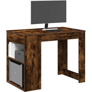 vidaXL Bureau met lade&plank 102x62x77,5 cm bewerkt hout gerookt eiken