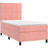 VidaXL Boxspring met Matras en LED Fluweel Roze 90x200 cm