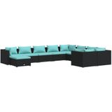 VidaXL 10-delige Loungeset met Kussens - Poly Rattan Zwart