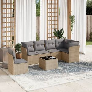 vidaXL 7-delige Loungeset met kussens poly rattan beige