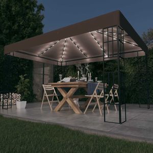 vidaXL Prieel met LED-lichtslinger 4x3 m taupe