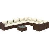 vidaXL 10-delige Loungeset met kussens poly rattan bruin