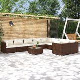 vidaXL 10-delige Loungeset met kussens poly rattan bruin