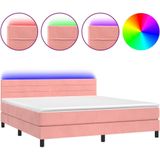 vidaXL Boxspring met matras en LED fluweel roze 180x200 cm