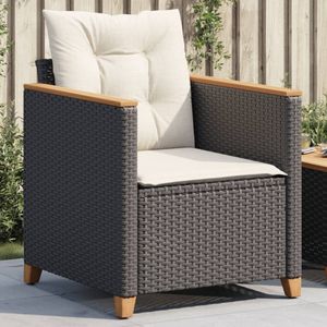 vidaXL Tuinstoel met kussens poly rattan zwart