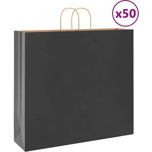 vidaXL Papieren zakken 50 st met hengsels 54x15x49 cm zwart