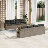 vidaXL 9-delige Loungeset met kussens poly rattan grijs