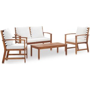 vidaXL 4-delige Loungeset met kussens massief acaciahout