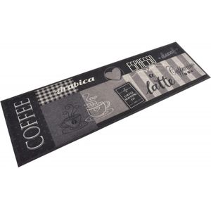 vidaXL-Keukenmat-wasbaar-koffieprint-45x150-cm-fluweel-zwart