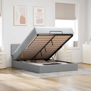 vidaXL Bed poef met matras en LED's stof 140x190 cm lichtgrijs