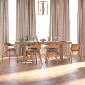 vidaXL Eetkamerstoel 6 st gebogen hout en stof lichtgrijs