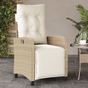 vidaXL Tuinstoel verstelbaar met voetensteun poly rattan beige