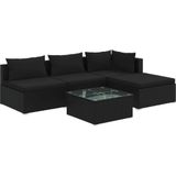 vidaXL 5-delige Loungeset met kussens poly rattan zwart