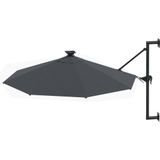 VidaXL Wandparasol met LED's - Metalen Paal - 300 cm - Antracietkleurig