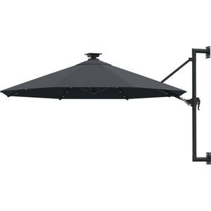 VidaXL Wandparasol met LED's - Metalen Paal - 300 cm - Antracietkleurig