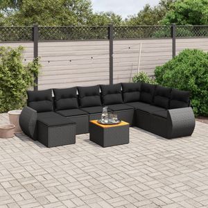 vidaXL 9-delige Loungeset met kussens poly rattan zwart