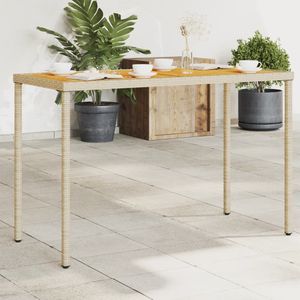 vidaXL Tuintafel met acaciahouten blad 115x54x74 cm poly rattan beige