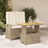 vidaXL 2-delige Tuinset met kussens poly rattan beige