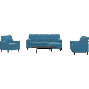 vidaXL 4-delige Loungeset met kussens en bolsters fluweel blauw