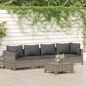 vidaXL 5-delige Loungeset met kussens poly rattan grijs