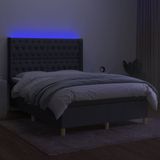 vidaXL Boxspring met matras en LED stof donkergrijs 140x200 cm