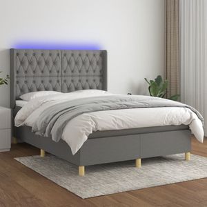 vidaXL Boxspring met matras en LED stof donkergrijs 140x200 cm