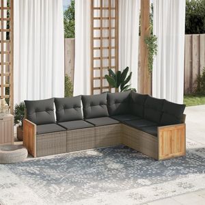 vidaXL 6-delige Loungeset met kussens poly rattan grijs