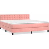 vidaXL Boxspring met matras fluweel roze 180x200 cm