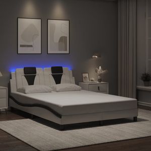 vidaXL Bedframe met LED-verlichting kunstleer wit en zwart 120x200 cm