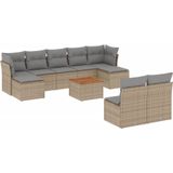 vidaXL 10-delige Loungeset met kussens poly rattan gemengd beige