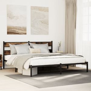 vidaXL Bedframe zonder matras metaal gerookt eikenkleurig 183x213 cm