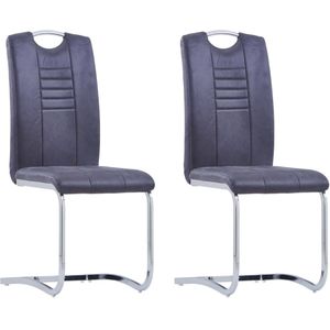 vidaXL Eetkamerstoelen 2 st kunstsuède grijs