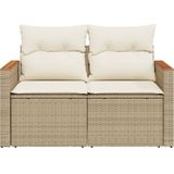 vidaXL Tuinbank 2-zits met kussens poly rattan beige