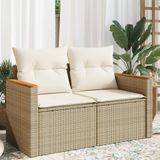 vidaXL Tuinbank 2-zits met kussens poly rattan beige