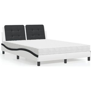 vidaXL Bed met matras kunstleer wit en zwart 140x200 cm