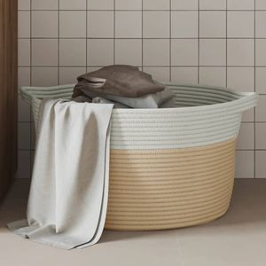 vidaXL-Opbergmand-Ø-40x25-cm-katoen-beige-en-wit