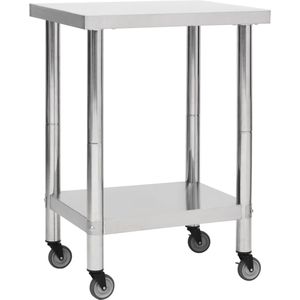 vidaXL Keukenwerktafel met wielen 60x45x85 cm roestvrij staal