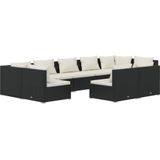 vidaXL 9-delige Loungeset met kussens poly rattan zwart