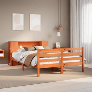 vidaXL Bed met boekenkast zonder matras grenenhout wasbruin 135x190 cm